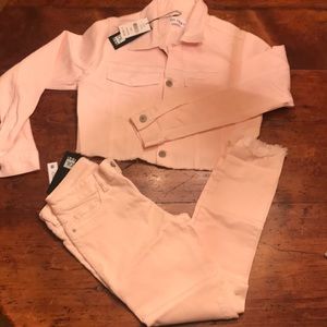 Blush pink denim jacket jean set